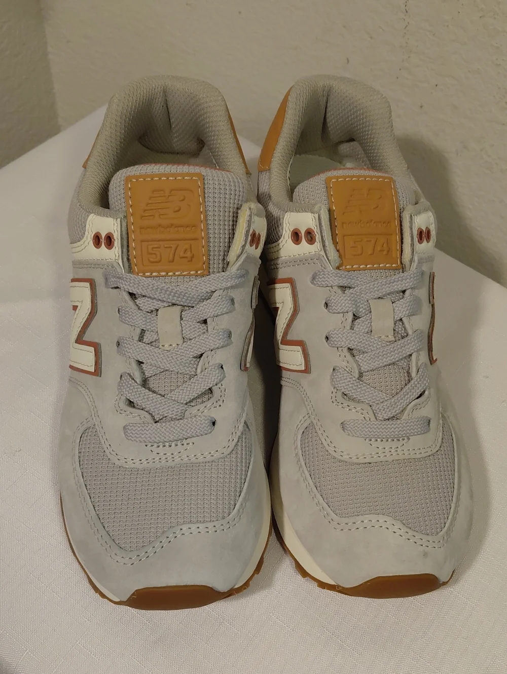 New Balance 574 Light Gray with Tan Accents